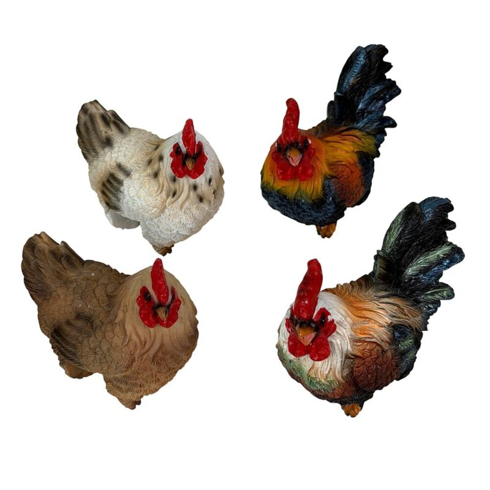 Chicken Rooster Pot Hanger Figurines Set of 4 Resin Planter Decor 3 In